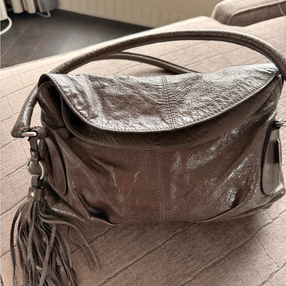 Nannini Grey Italian Leather Shoulder Bag